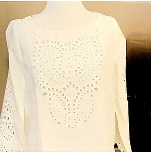 Eyelet Lace Ivory Linen Blouse